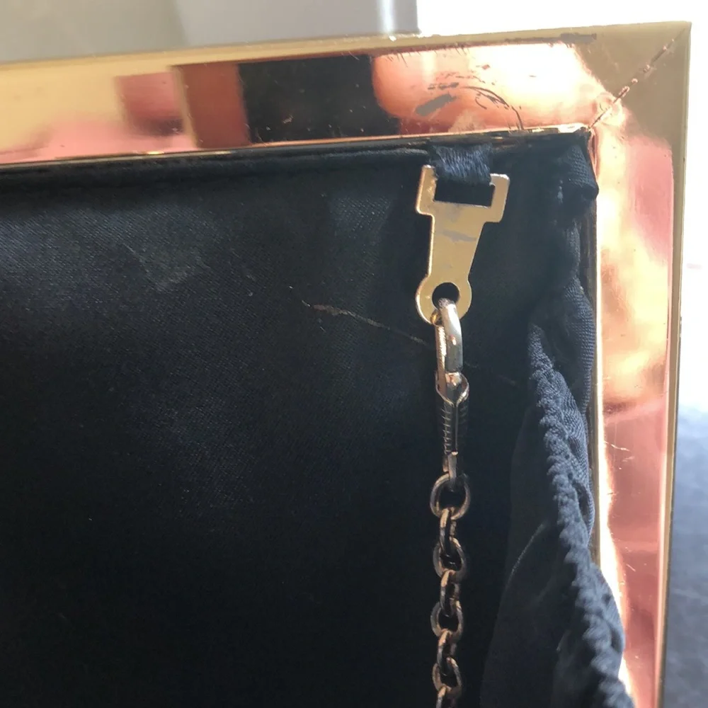 MMS gold metal and leather box clutch with cross body chain. OS - Picture 10 of 11